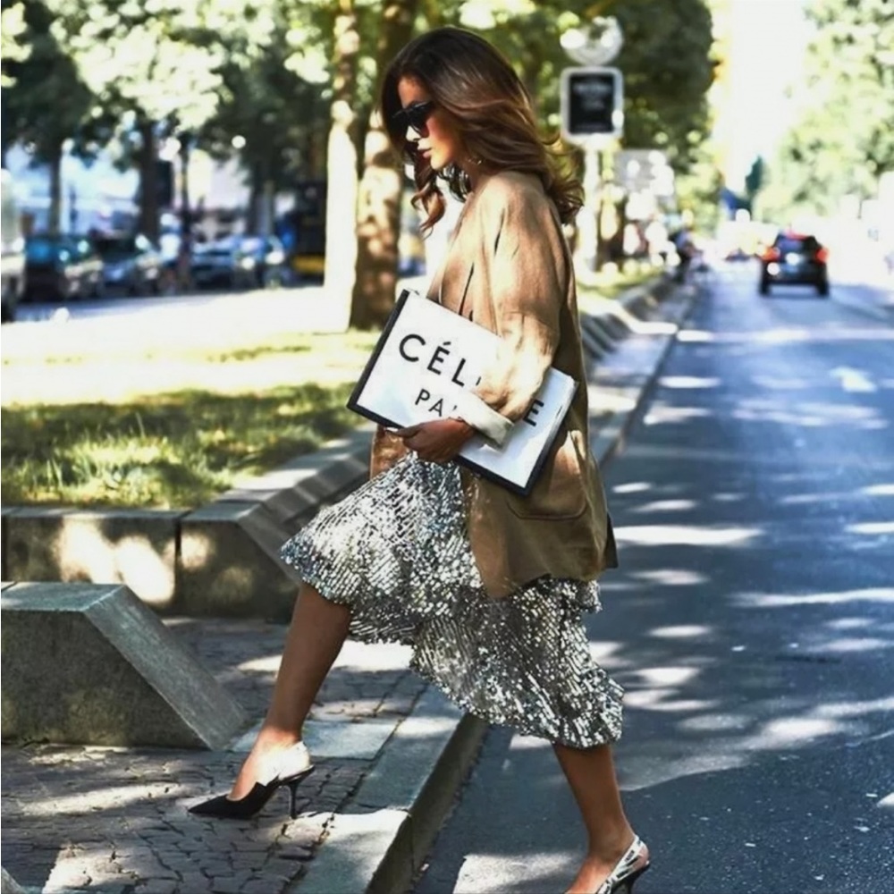 Zara Shimmer Sequin Midi Skirt